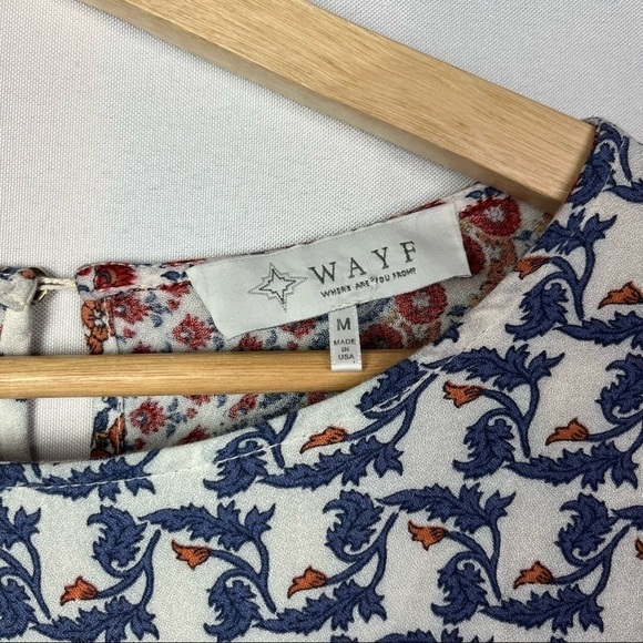 WAYF Red & Blue Patchwork Ruffle Sleeve Long Sleeve Shift Dress M - Picture 7 of 7